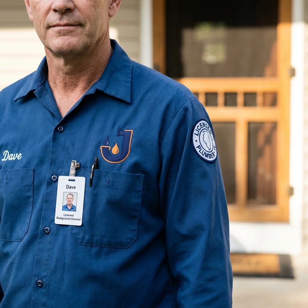 Licensed plumber showing ID badge in Rhodhiss, NC