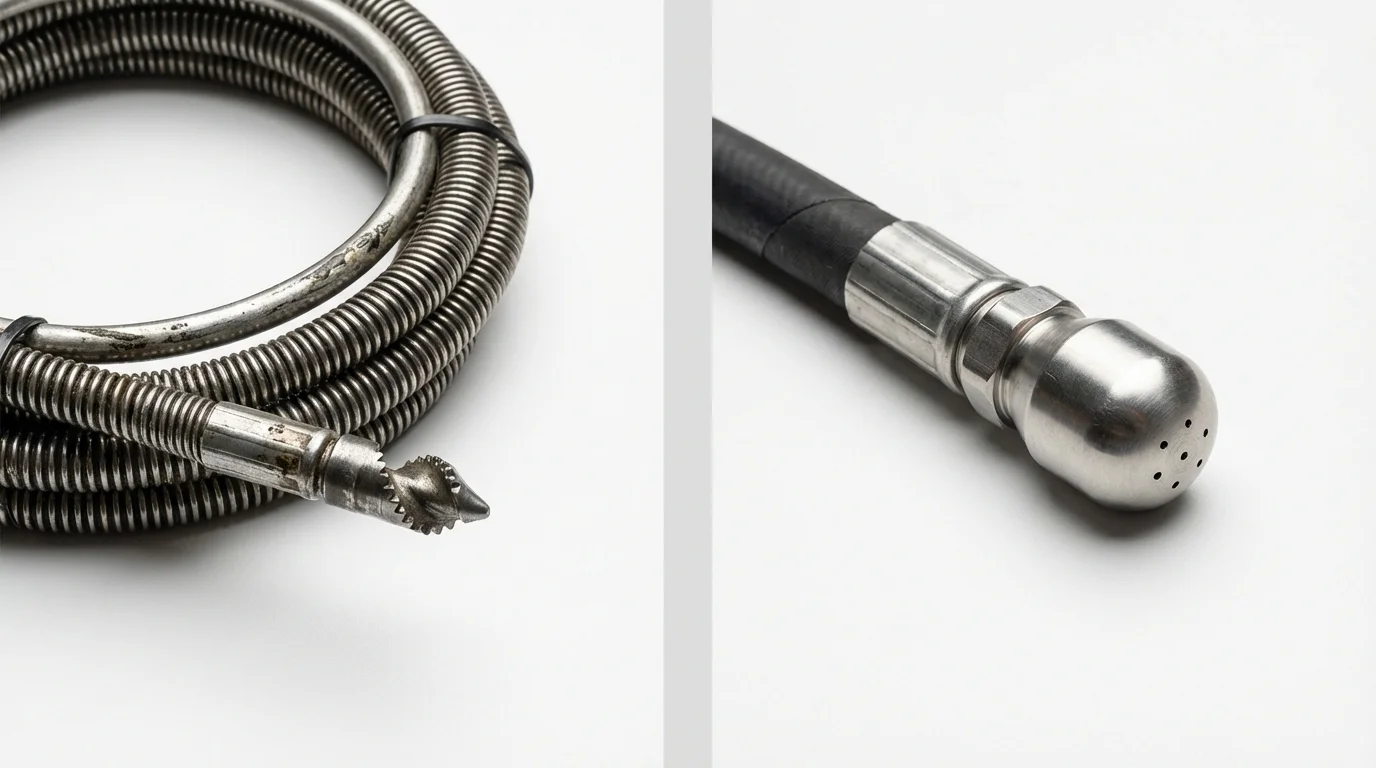 Drain snake cable and hydro jetting nozzle used for drain cleaning in Rhodhiss, NC
