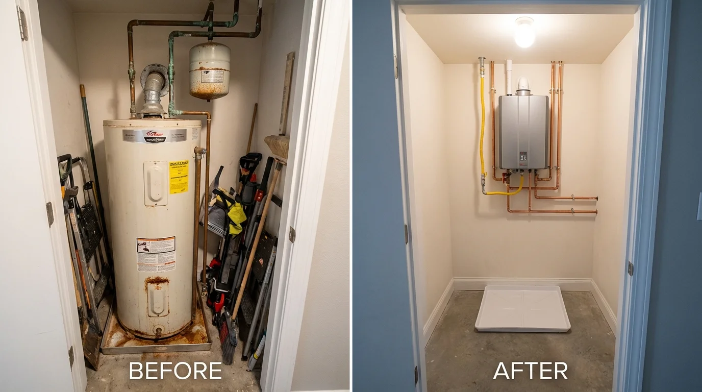 Tank water heater versus wall-mounted tankless unit comparison for Rhodhiss, NC homeowners