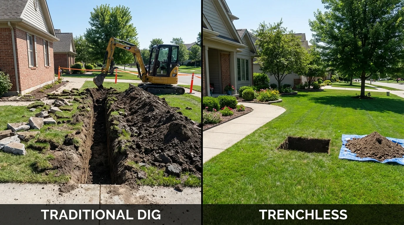 Trenchless sewer repair with minimal yard damage versus traditional excavation in Rhodhiss, NC